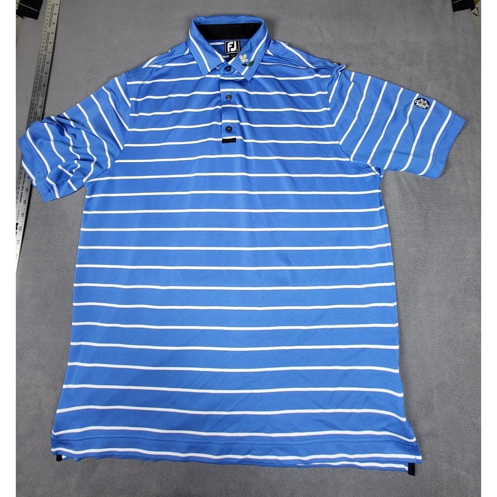 FootJoy Golf Shirt Mens XL Blue White Striped Athletic Fit Polo Lightweight Stre